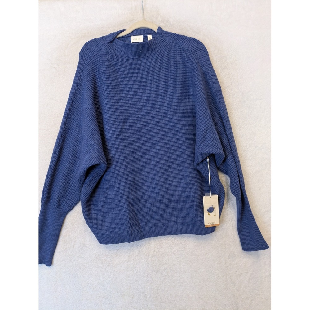 NEW‎ Cyrus Waffle Knit Sweater Women's L Oxford Blue Mock Neck Dolman